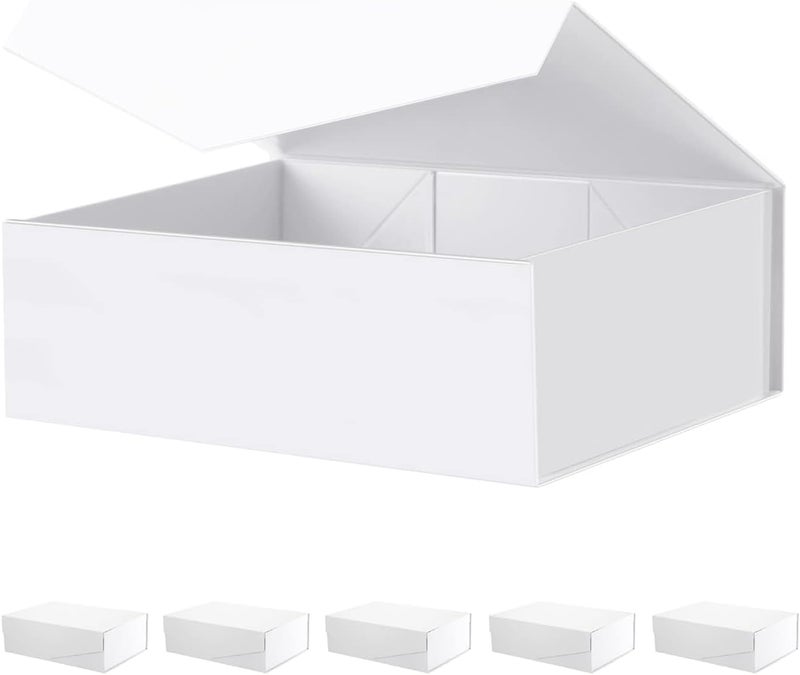 JINGUAN Large White Collapsible Gift Boxes with Magnetic Closure Lids 13.5x9x4.1 Inches, Bridesmaid Proposal Boxes, Rectangle Present Boxes (Glossy White, 6 Pack) - Image 1
